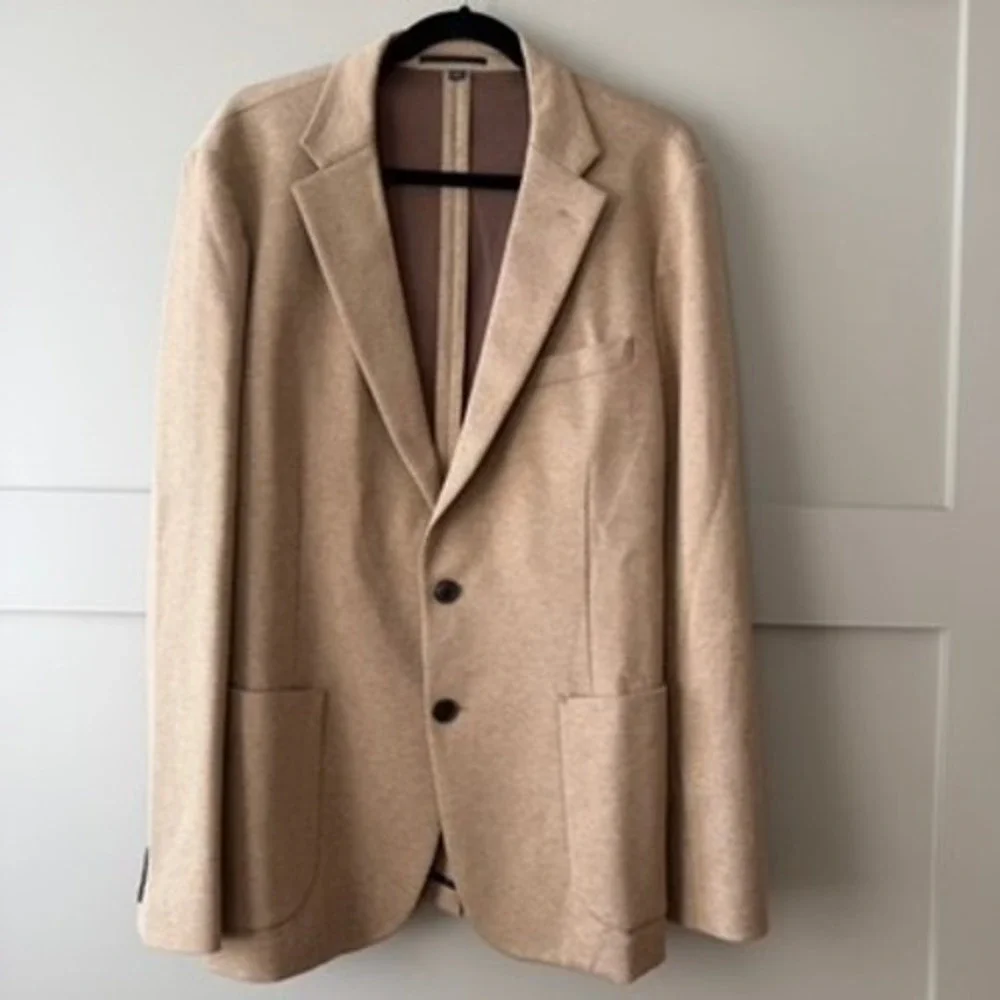 J. Crew Knit Thompson Blazer Jacket Mens Sz 44R Tan Camel Button Patch NEW $398
